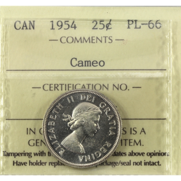 25-cent 1954 ICCS PL66 Cameo