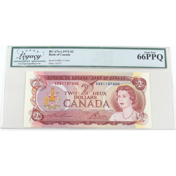 BC-47a-i 1974 $2 Legacy Gem UNC66 PPQ Lawson-Bouey SN:ABB1137444