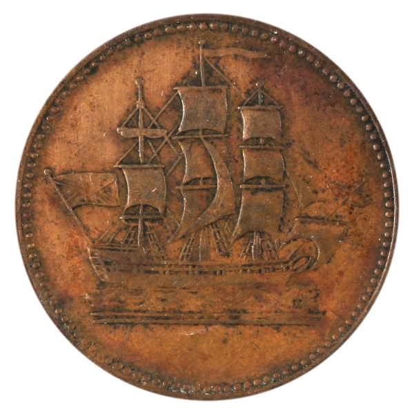BR-997, CH# PE-10-40 1835 PEI Ships, Colonies, & Commerce Token Die Break VF