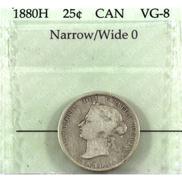 25-cent 1880H Narrow 0 Over Wide 0 Prestige VG8