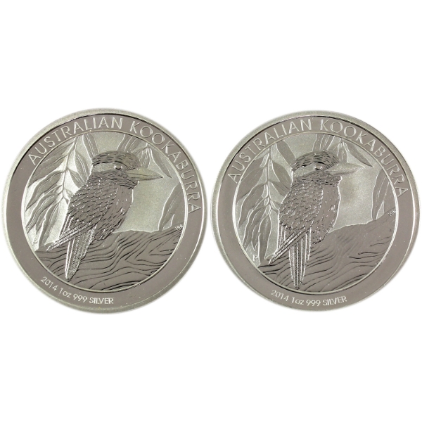 2x 1oz Australia 2014 $1 Kookaburra. 2pcs (Tax Exempt)