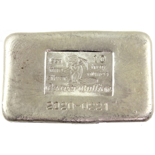 10oz Beaver Bullion .999 Fine Silver Bar (Tax Exempt)
