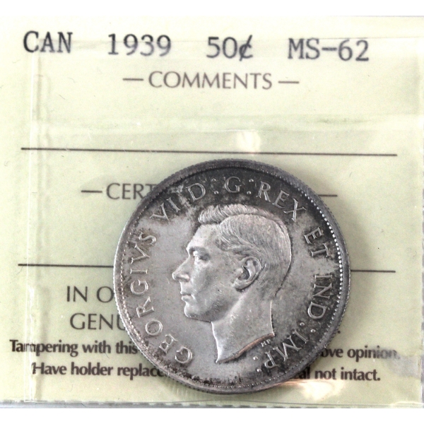 50-cent 1939 ICCS MS62 