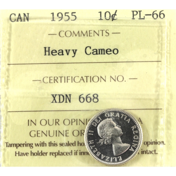 10-cent 1955 ICCS PL66 Heavy Cameo