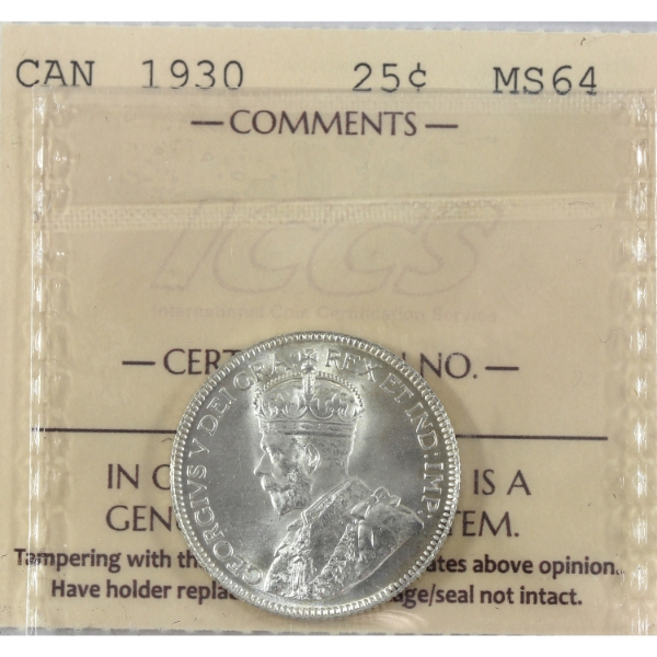 25-cent 1930 ICCS MS64