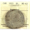 Image 1 : Silver $1 1955 Arnprior ICCS MS63