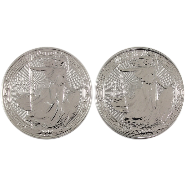 2x 1oz Great Britain 2018 & 2020 2 Pounds Britannia .999 Fine Silver Rounds. 2pcs. (Tax Exempt)