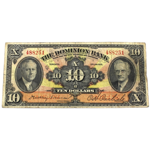 220-26-04 1935 $10 Dominion Bank VG Dawson-Carlisle SN:488251
