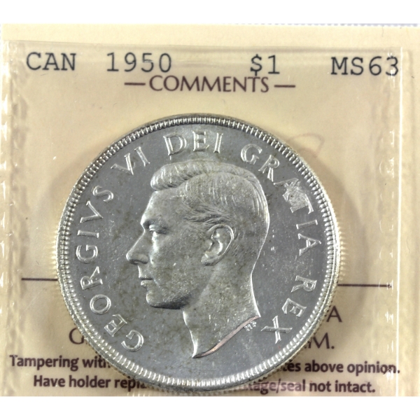 Silver $1 1950 Arnprior ICCS MS63