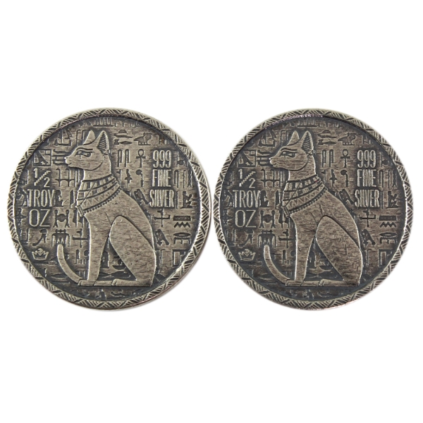 2x 1/2oz MPM Egyptian Cat Goddess Bastet UHR .999 Fine Silver Rounds. 2pcs (Tax Exempt)