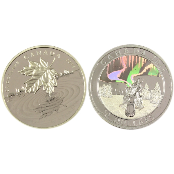 2013 & 2015 $20 1oz .9999 Fine Silver Coins. 2pcs (Tax Exempt)