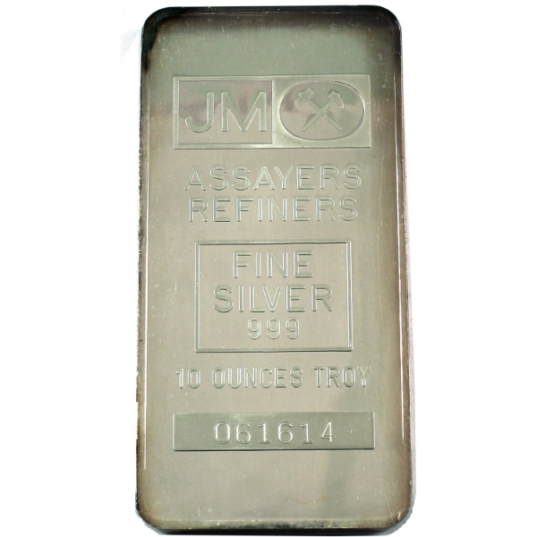 10oz Johnson Matthey Vintage Blank Back Variety .999 Silver Bar, SN: 061614 (Tax Exempt)