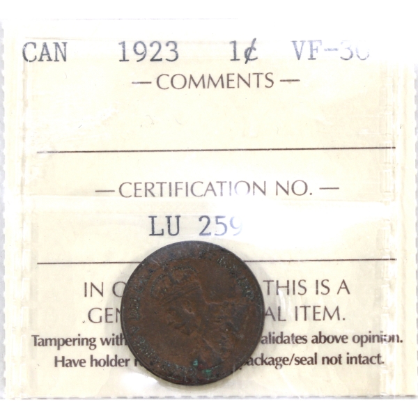 1-cent 1923 ICCS VF30