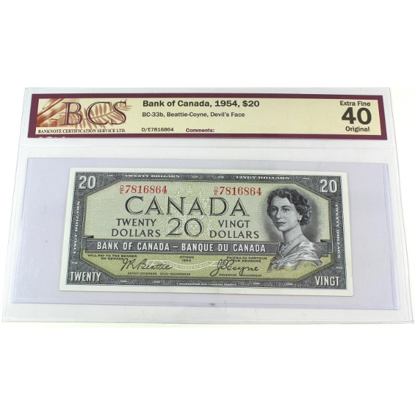 BC-33b 1954 $20 Devil's Face BCS EF40 Original Beattie-Coyne SN:D/E7816864