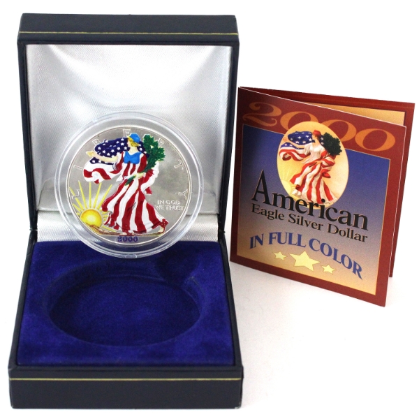 1oz USA 2000 $1 Silver Eagle Colourized by The American Historic Society .999 Fine Silver Coin 