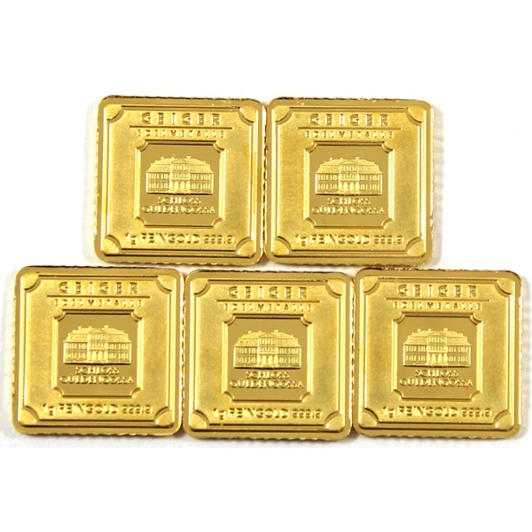 5x 1g Geiger Edelmetalle .9999 Fine Gold Bars. 5pcs. (Tax Exempt)