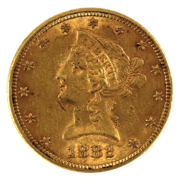 USA Gold 1882 $10 Liberty Head Eagle EF-AU