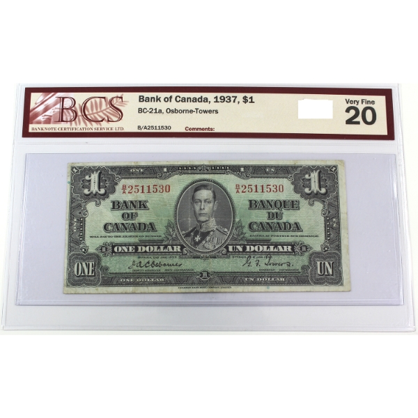 BC-21a 1937 $1 BCS VF20 Osborne-Towers SN:B/A2511530