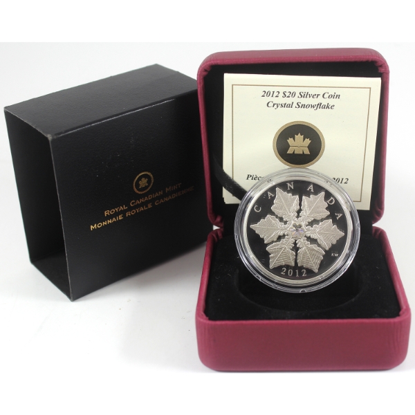 2012 $20 Holiday Snowflake w/ Swarovski Crystal 1oz .9999 Fine Silver (Tax Exempt)