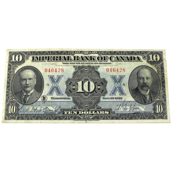 375-18-06 1923 $10 Imperial Bank of Canada VF20 Howland-Phipps SN: 046428