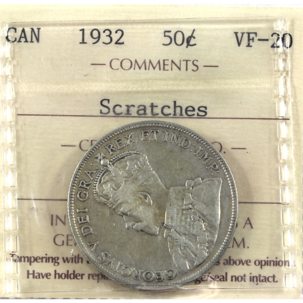 50-cent 1932 ICCS VF20 (scratches)