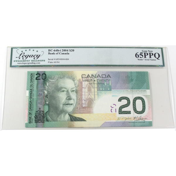 RADAR BC-64b-i 2004 $20 2-digit RADAR Legacy GEM UNC65 PPQ Jenkins-Carney SN:ARN4844484