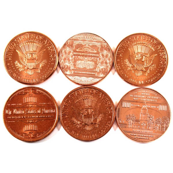 6x 1oz Assorted Presidents .999 Fine Copper Rounds. 6pcs
