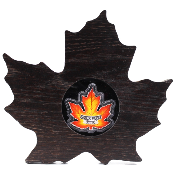 2016 $20 Canada's Colourful Maple Leaf Shaped 1oz .9999 Fine Silver Coin in Wooden Frame