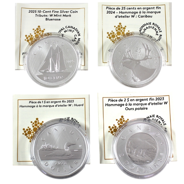 Group Lot of 2023-2025 Tribute: W Mint Mark Fine Silver Coins. 4pcs. (Tax Exempt)