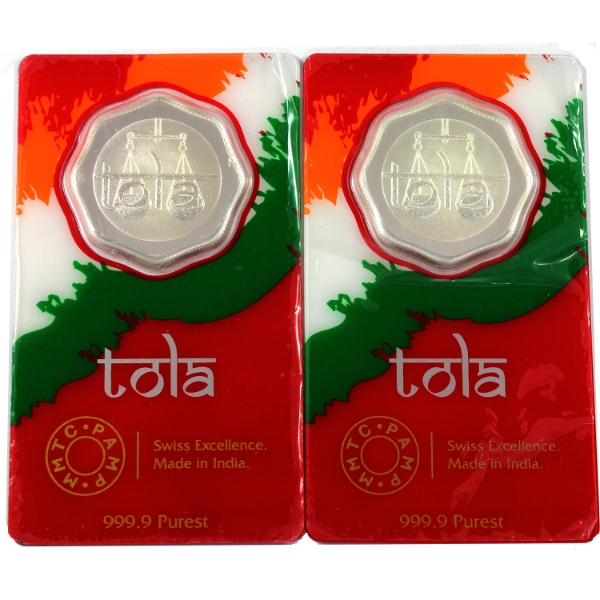  2x 11.66g MMTC-PAMP Tola Coin .9999 Fine Silver Scalloped Rounds in Assay Cards. 2pcs. Tax Exempt)