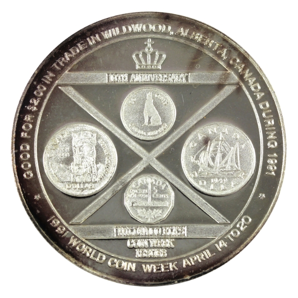 Canada-Wildwood AB 1991 $2 Coin Week/Elk Trade Dollar 2oz-Silver, 38mm (Tax Exempt)