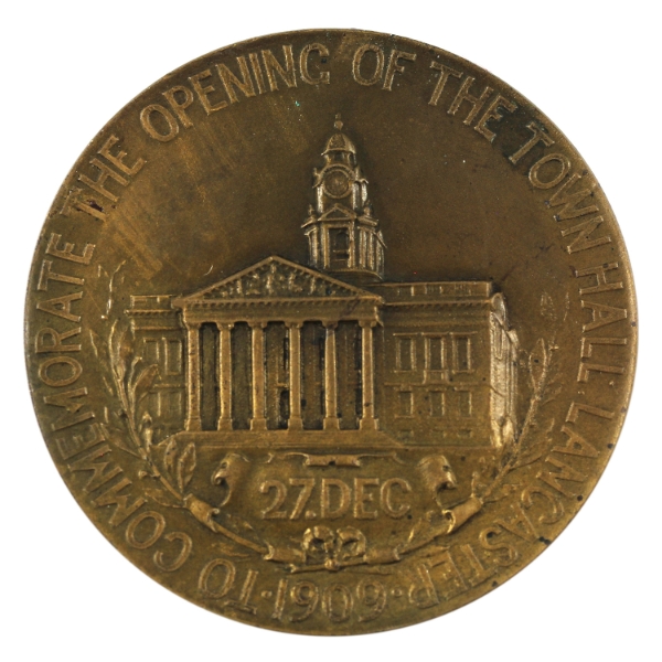 Great Britain 1909 Opening of Lancaster Town Hall Medal (BHM-3979) 37.05g-Brass, 44mm
