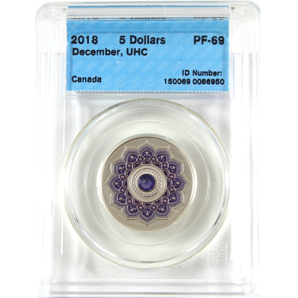 2018 $5 Birthstones: December 7.96g .9999 Fine Silver Coin w/ Selective Colour & Swarovski Crystal