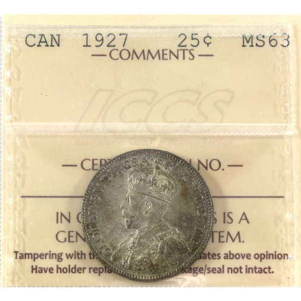 10-cent 1927 ICCS MS63