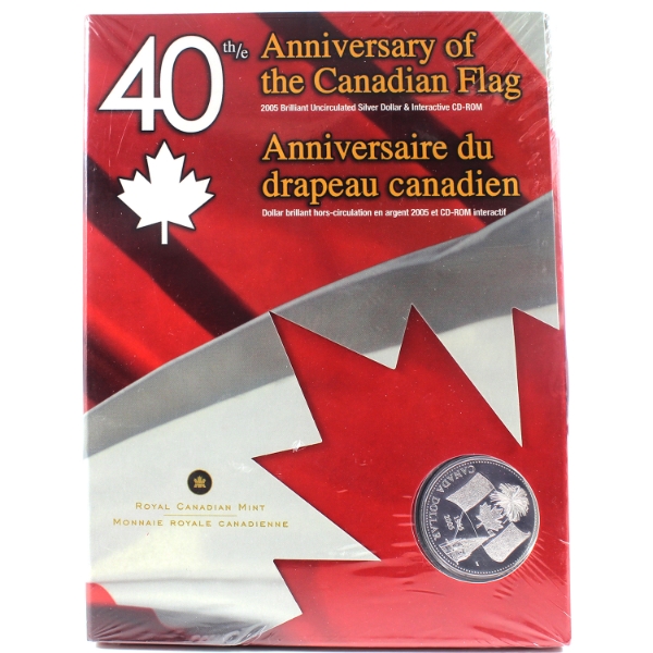 2005 40th Ann. of the Canadian Flag Uncirculated Silver Dollar w/ Interactive CD-ROM *Still Sealed!*
