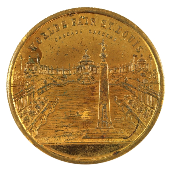 USA 1904 Louisiana Purchase Cascade Gardens Souvenir Dollar 21g-Brass, 38mm.