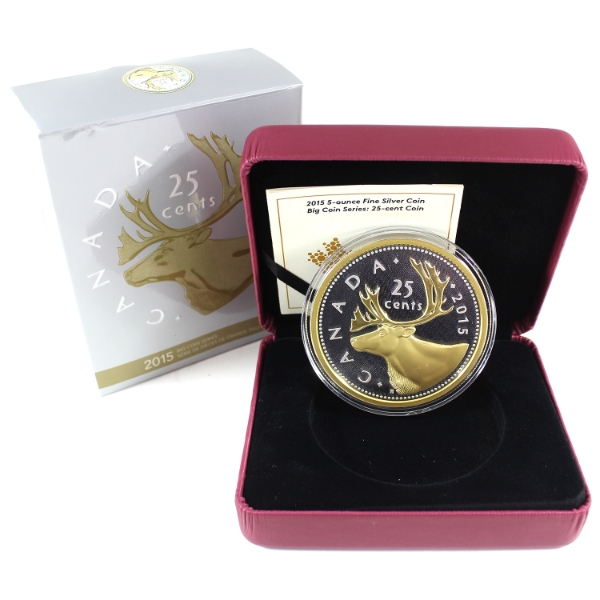 2015 25-cent Big Coin Series 5oz .9999 Fine Silver w/ Selective Gold Plating (Tax Exempt)