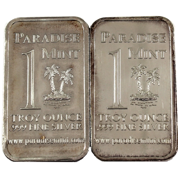 2x 1oz Paradise Mint .999 Silver Bars. 2pcs. (Tax Exempt)