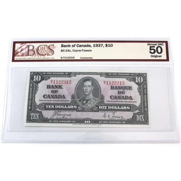 BC-24c 1937 $10 BCS AU50 Original Coyne-Towers SN: B/T1122315 