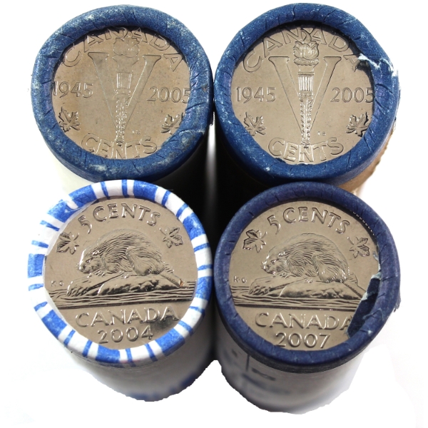 5-cent 2004-2007 Original Wrapped Rolls of 40pcs. 4 Rolls.