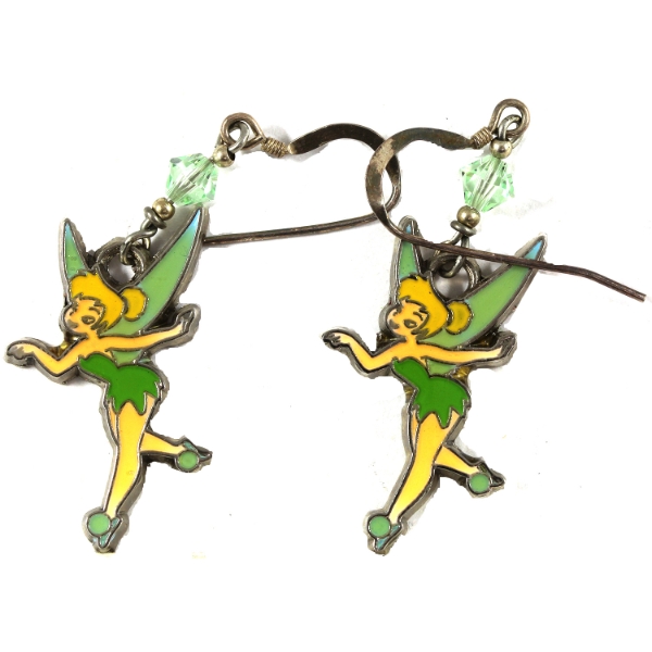 Pair of Disney Inspired Tinkerbell Earrings w/ Sterling Silver Hooks & Small Crystal Details