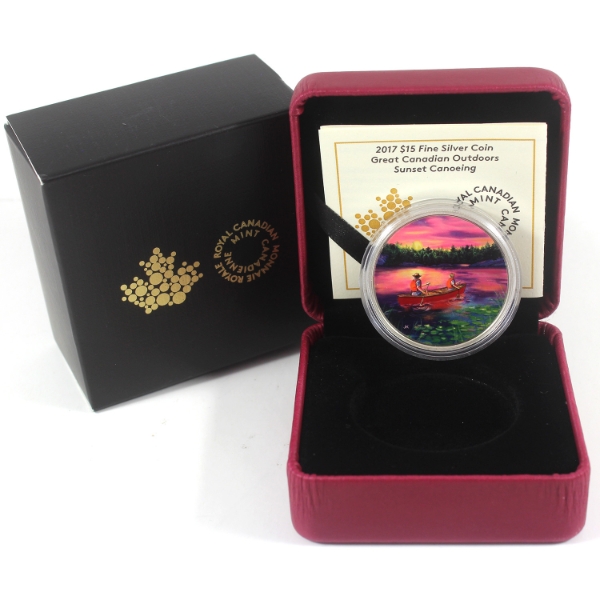 2017 $15 Great Canadian Outdoors - Sunset Canoeing 23.17g .9999 Fine Silver (Tax Exempt)