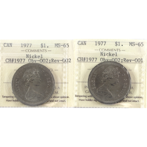 Nickel $1 1977 ICCS MS65. 2pcs.
