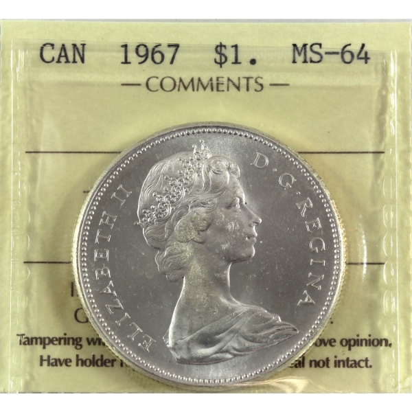 Silver $1 1967 ICCS MS64