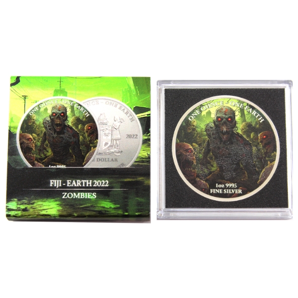 Fiji 2022 $1 One Ounce One Earth- Zombies 1oz .9995 Fine Silver Coin (Tax Exempt)