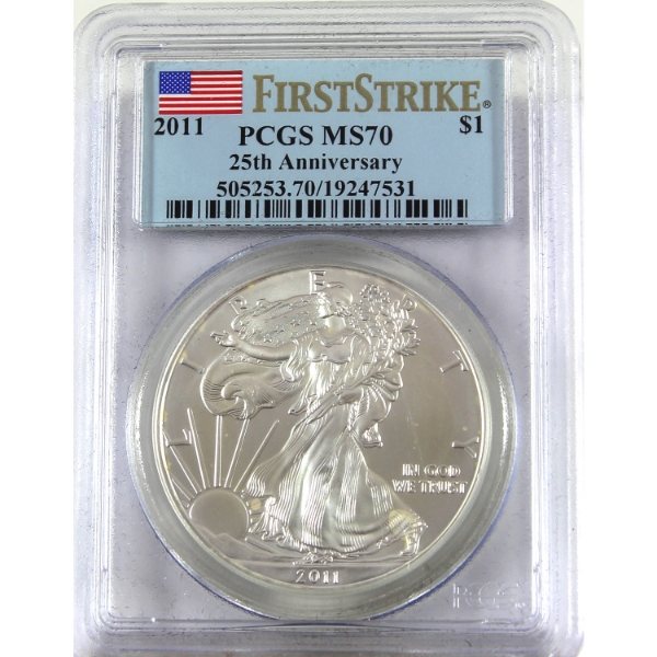 USA Silver 2011 $1 Silver Eagle 25th Anniversary PCGS MS70 First Strike (Tax Exempt)