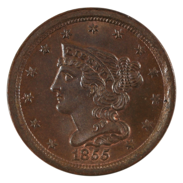 USA 1855 Braided Hair Half Cent Choice BU Lustrous RD & BN 