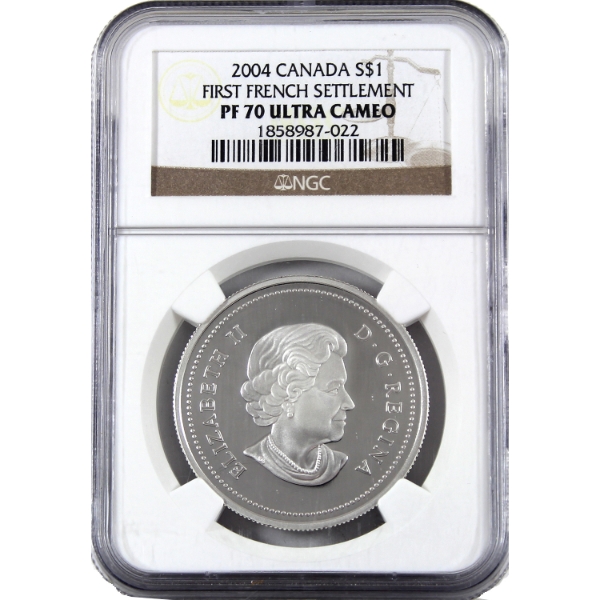 2004 $1 400th Ann. of 1st French Settlement .999 Fine Silver Coin NGC PF70 (Tax Exempt)