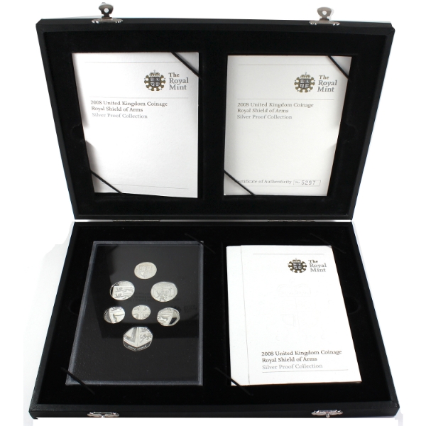United Kingdom 2008 Royal Shield of Arms 7-coin Silver Proof Collection in Display Case