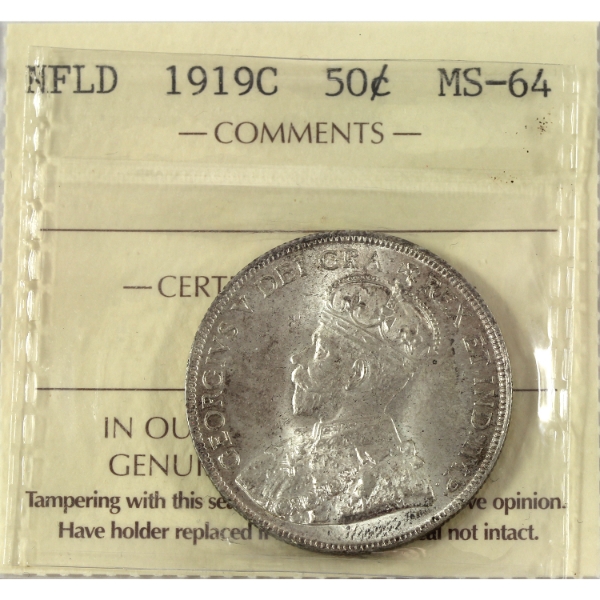 Newfoundland 50-cent 1919C ICCS MS64